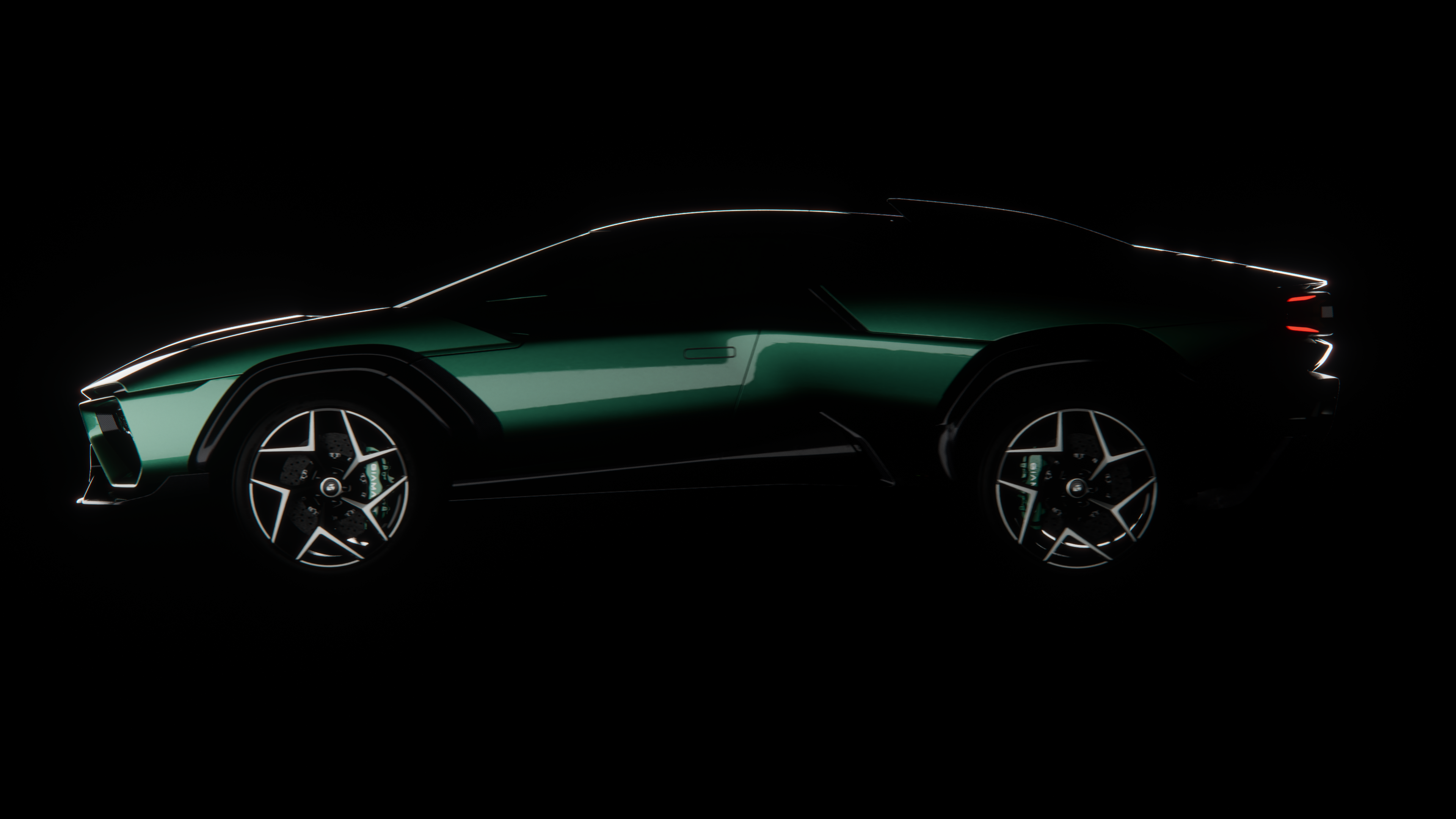 A top-down dark silhouette of the green Giamaro Albor.
